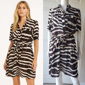 Sharagano NWOT brown & white strip tunic mini shirt dress